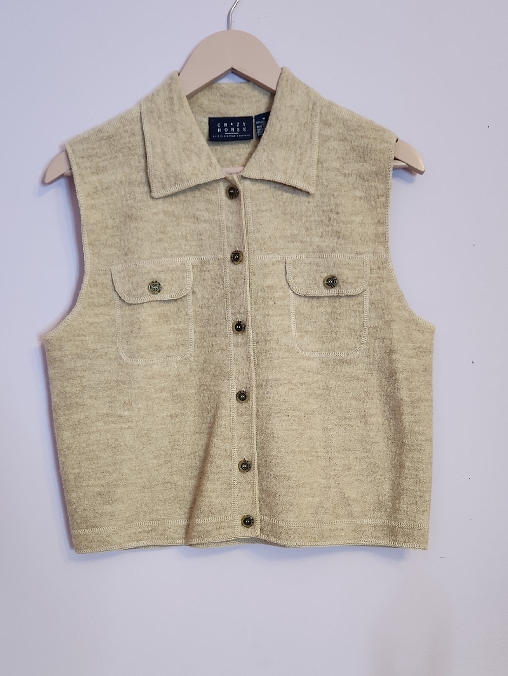 CRAZY HORSE Women’s Wool Button down Sweater Vest, size M